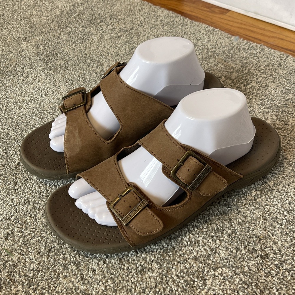 Skechers Reggae Jammin Desert Leather Slide Adjustable Strap Sandals Women 10